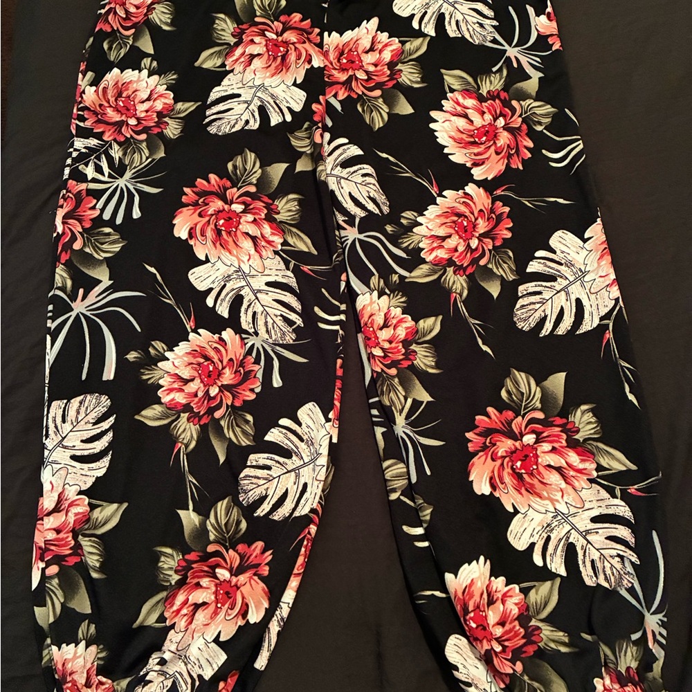 Floral Black Pants
